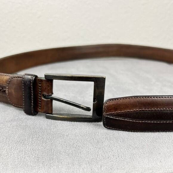 Mezlan Men’s Belt 4929 Brown Leather Woven Inlay Made in Spain Mens Size 36 - Picture 4 of 12